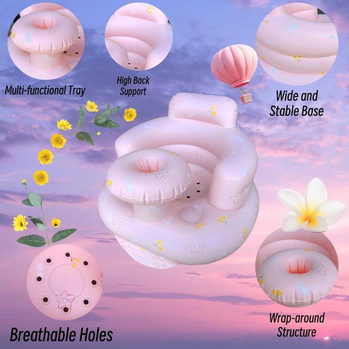 Надуваем бебешки диван с плюшен калъф за бебета 4-24 месеца