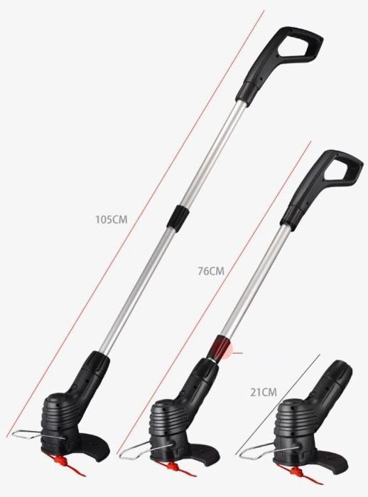 Електрически градински тример, преносим, телескопичен, безжичен, черен