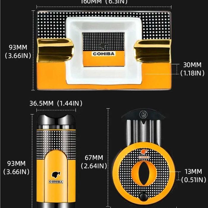 Подаръчен комплект от пепелник,запалка/стойка и ножица за пури