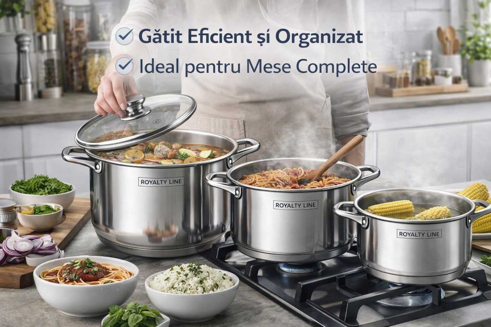 Set oale inox Royalty Line, 6 piese, capace din sticla