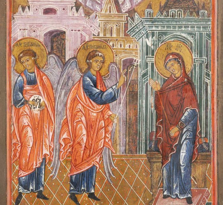 Icoană pe lemn „Buna Vestire”, școală rusească, sec. XIX