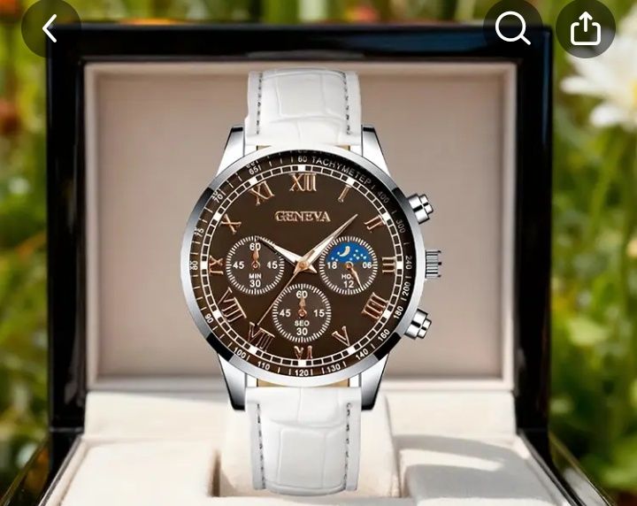 Комплект от луксозен мъжки моден часовник с календар и бижу