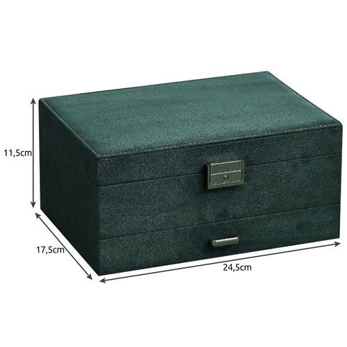 Cutie de bijuterii elegantă verde royal – cu cheie, compartimentată, 11,5 × 24,5 × 17,5 cm