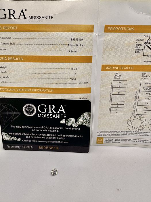 Диамант 0.6 карата, мойсанит за бижу и подарък