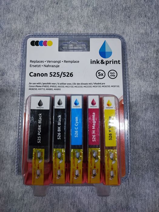 Set 5 cartușe compatibile Canon 525/526 cu cip – Negru + Culori – Sigilat