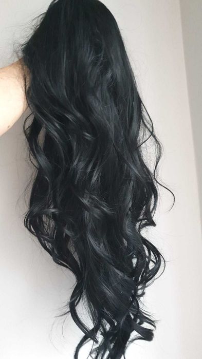 Par lungă ondulată, păr sintetic  ,pentru femei culoare negru 70 cm