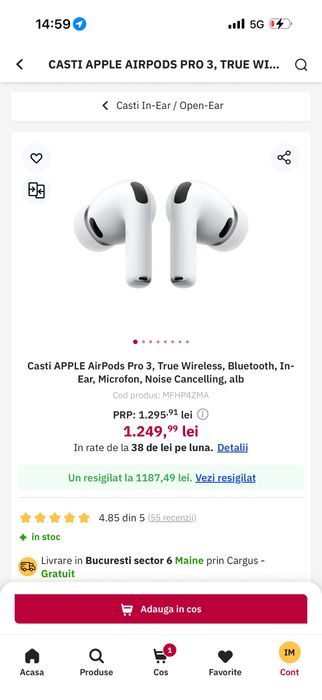 AirPods Pro 3 - originale - factura Altex 11.2025 - utilizare putin - husa Spigen