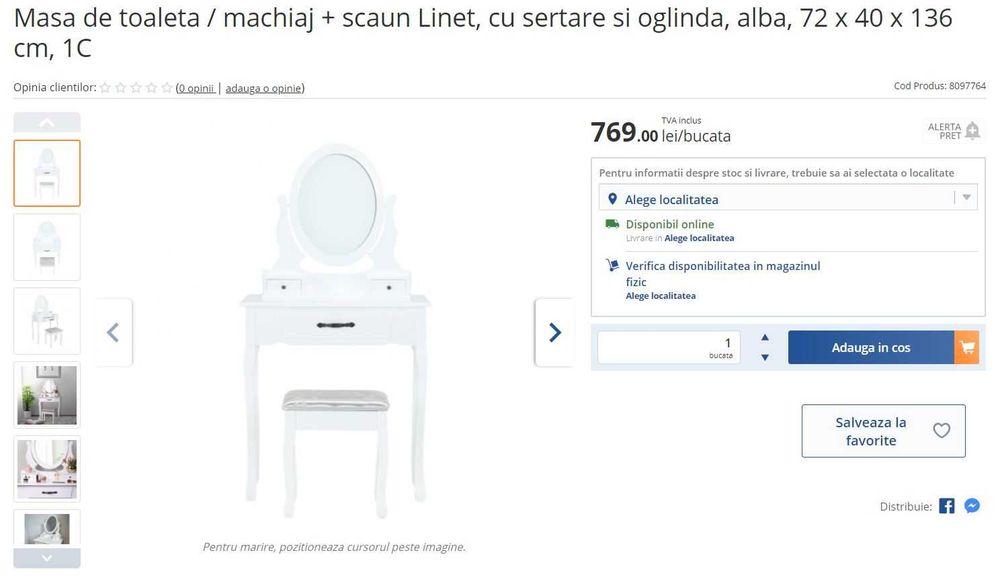 Masa de toaleta / machiaj + scaun Linet, lemn maro-roscat
