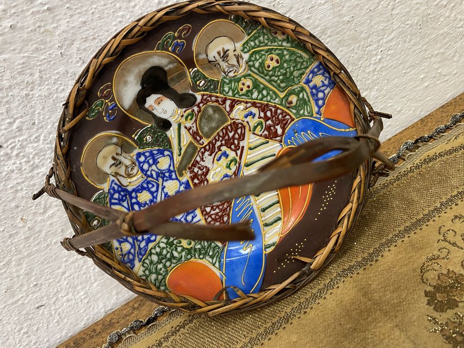 Японски поднос с ратанова дръжка сацума