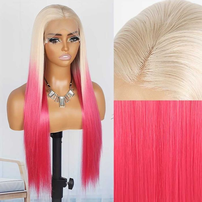 Lace Front права руса перука с розови краища -  дантелена зона : 13×4