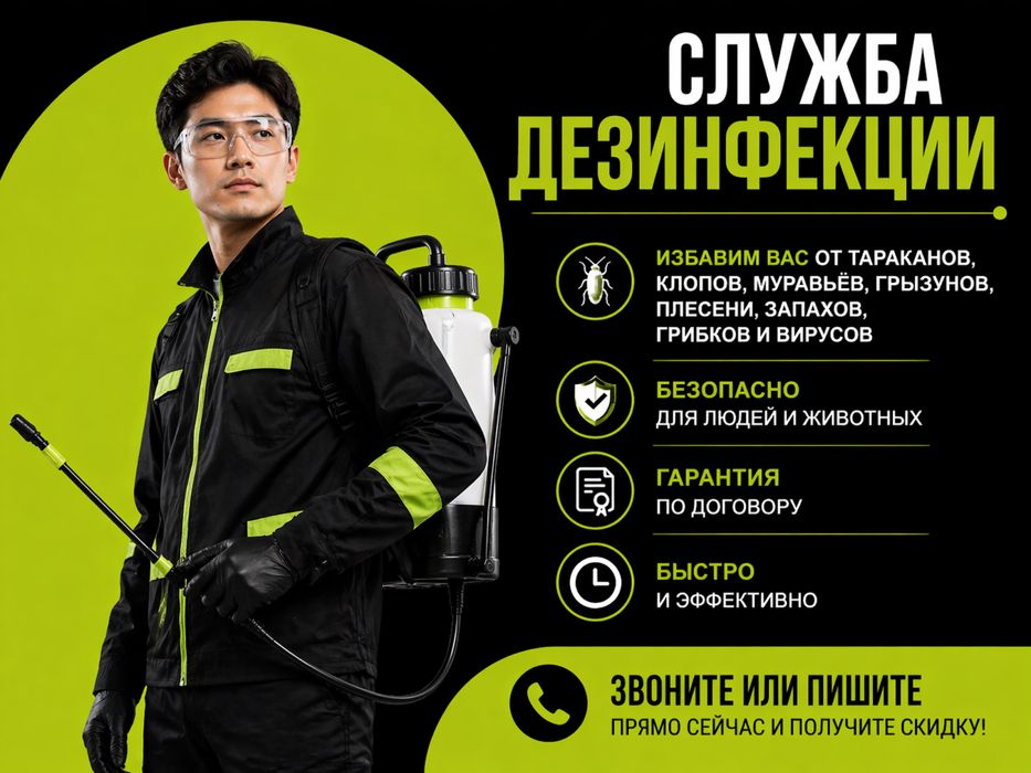 Дезинфекция от клопов от тараканов мышь крыса блохи қандала улау жою
