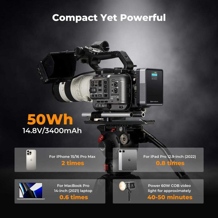 50Wh 3400mAh Mini V-Mount батерия K&F Concept