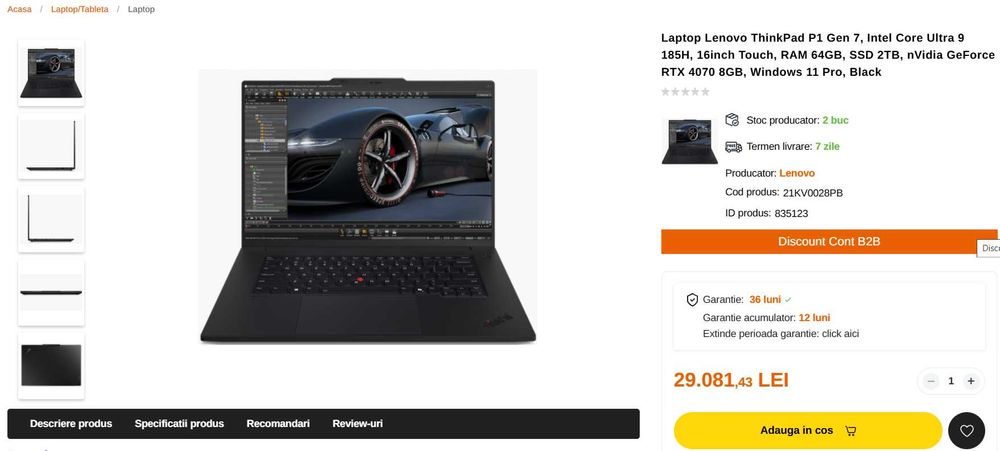 Lenovo ThinkPad P1 Gen 7 16" QHD 165Hz Ultra 9 64GB RTX 4070 2TB SSD