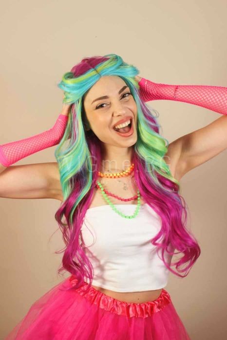 Дълга къдрава цветна лейс фронт перука Нана