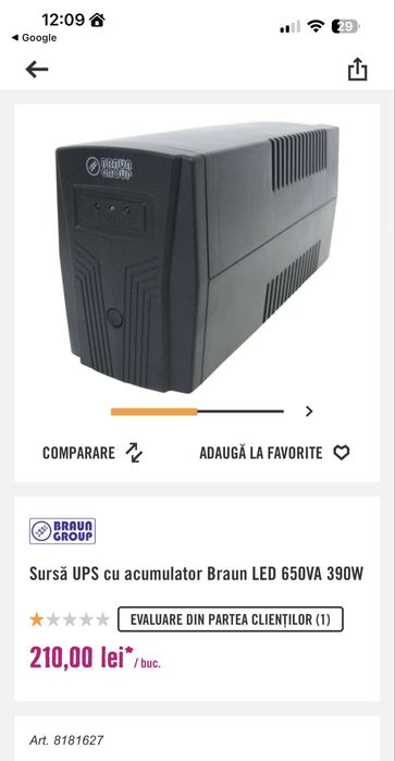 UPS Braun Group 650VA / 390W  backup de curent ,sursa neintreruptibila