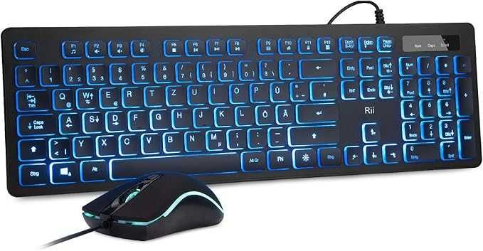 Set tastatură și mouse pentru gaming Rii cu cablu, iluminare cu 3 LED