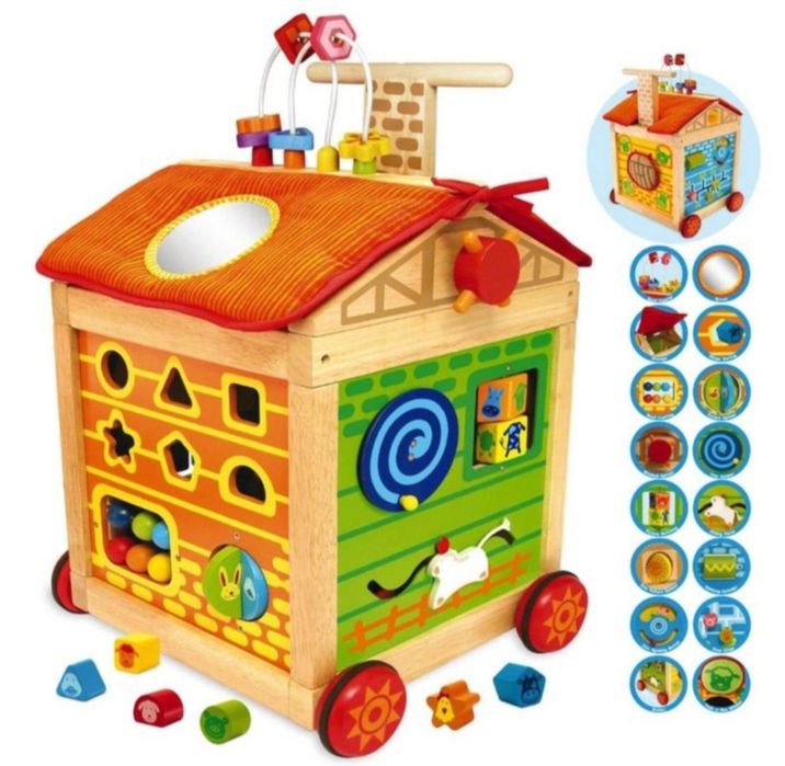Деревянный домик сортер на колесиках со множеством игр