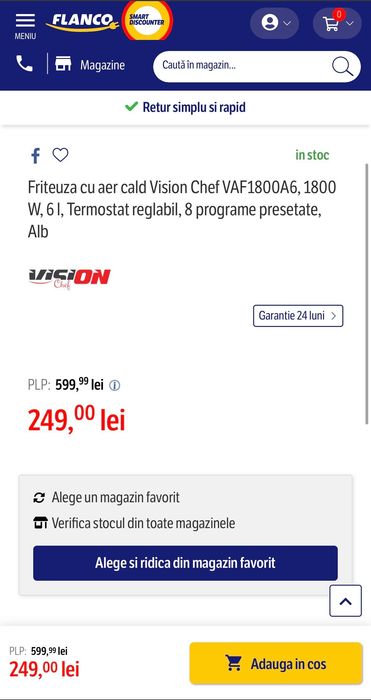 NOU! Airfryer friteuza cu aer cald vision VAF1800A6