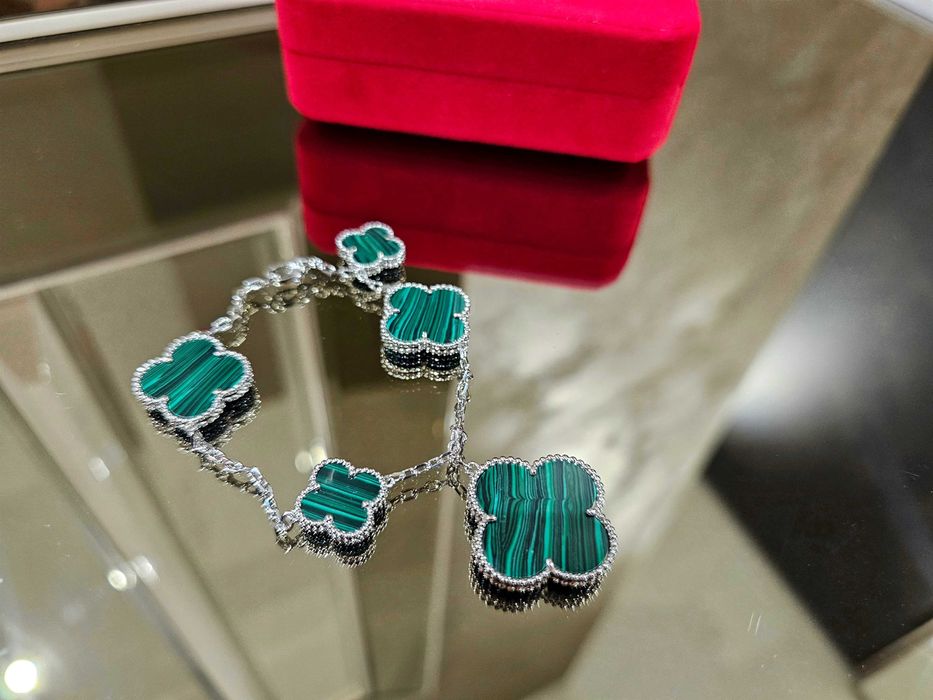 Van Cleef & Arpels VCA Silver 5 Magic Alhambra Green Дамска Гривна