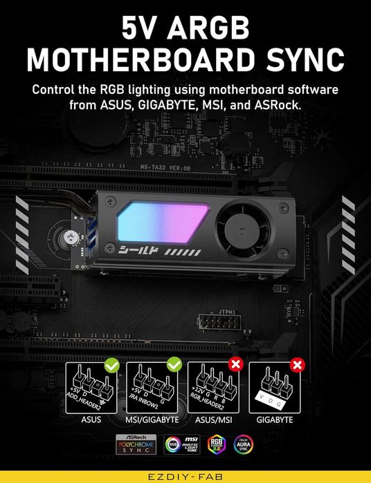Cooler Radiator EZDIY-FAB Shield ARGB M.2 SSD ventilator PWM de 20mm