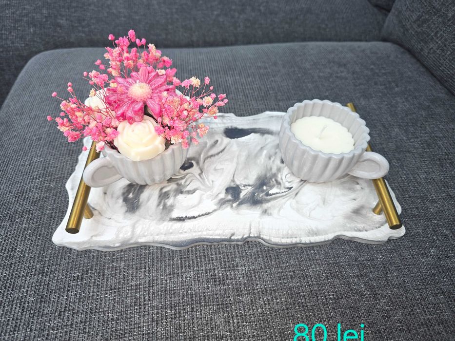 Cadouri handmade, create cu drag! Recipiente decorative din praf ceramic, cu lumânări din ceară naturală