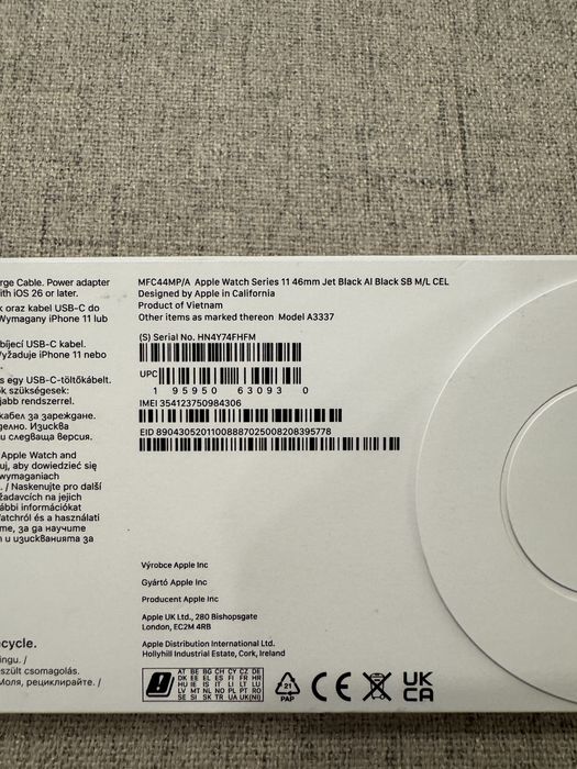 Apple watch NOU,sigilat, seria 11 (2025) 46mm jetblack cu cellular