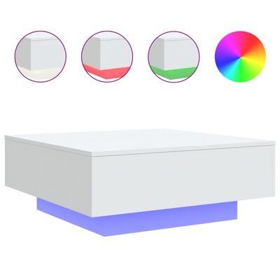 Măsuţă de cafea cu lumini LED, alb, 80x80x31 cm
