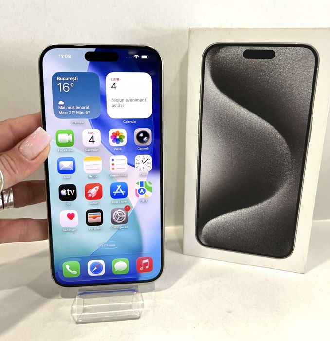 iPhone 15 Pro Max, 256GB, sănătate baterie 84%,  garanție 90 de zile,  WhiteTitanium,  impecabil!