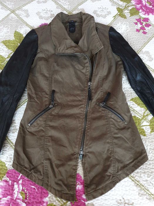 Jacheta olive army bumbac piele naturala