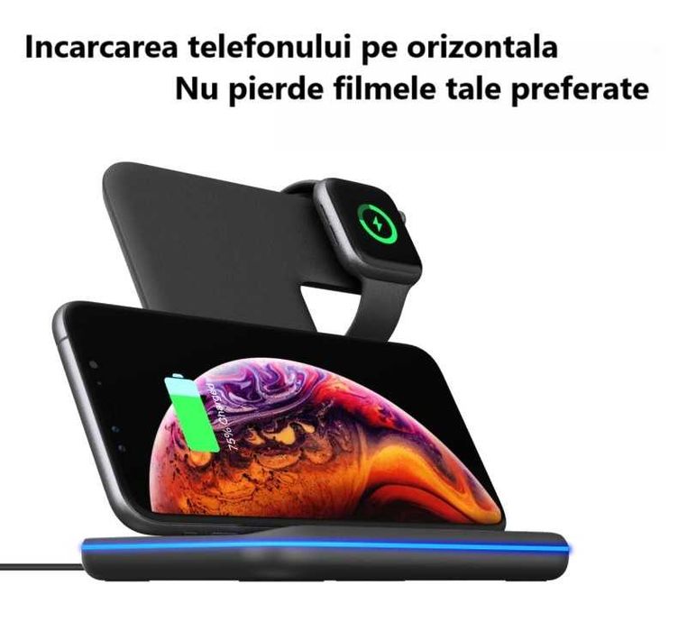 Incarcator telefon Wireless 3 in1 15 W, Suport incarcare telefoane