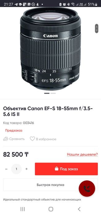 Объектив для фотоаппарата СANON EOS 600D
