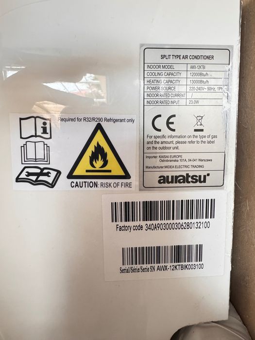 Продавам Климатик Auratsu (Midea) 12000BTU