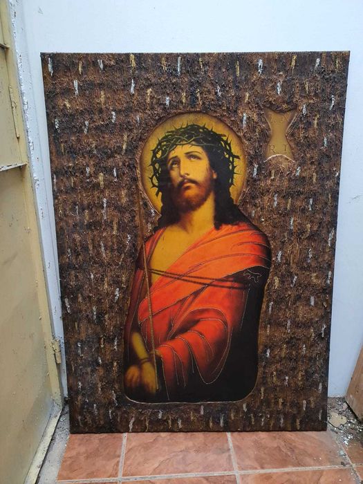 Icoane mari (110/80cm) sfintite, lemn cu rasina si filigran in relief