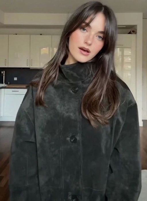 Тъмно зелено яке Zara, естествен велур . Овърсайз модел