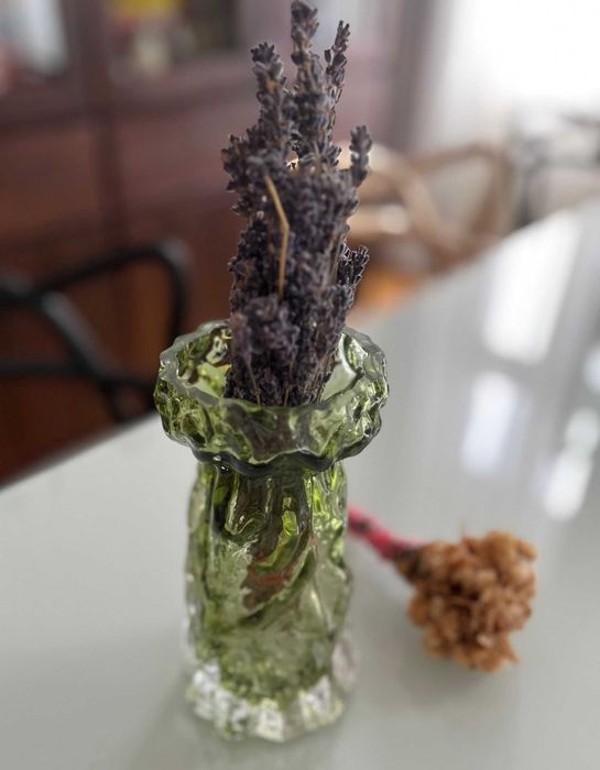 Vaza Ingrid Glas Germania 1960 verde lucrata manual rara