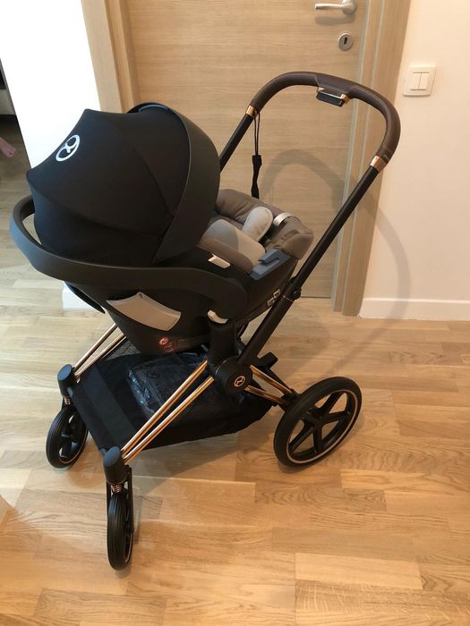 Vând Carucior 3 in 1 pentru copii Cybex Priam Platinum, cu landou si scoica, Mirage Grey cu cadru Rosegold- predare B și IF