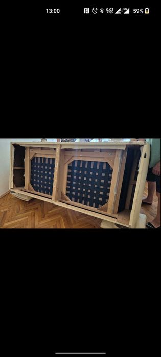 Италиански диван естествена кожа и дърво