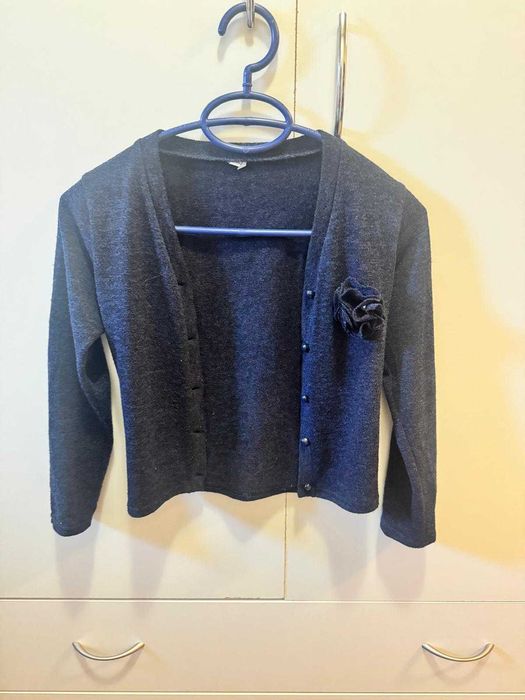 Cardigan bleumarin cu floare decorativă - fete (8 ani)