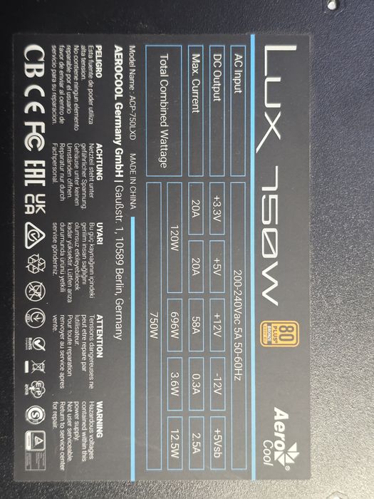 Sursa Lux Aerocool 750w 80 Plus Bronze