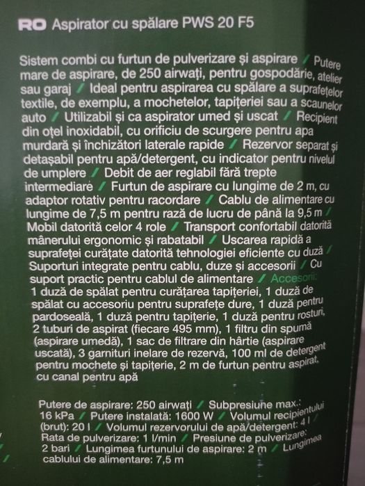 Aspirator cu injectie extractie Parkside PWS 20 F5 1600 W