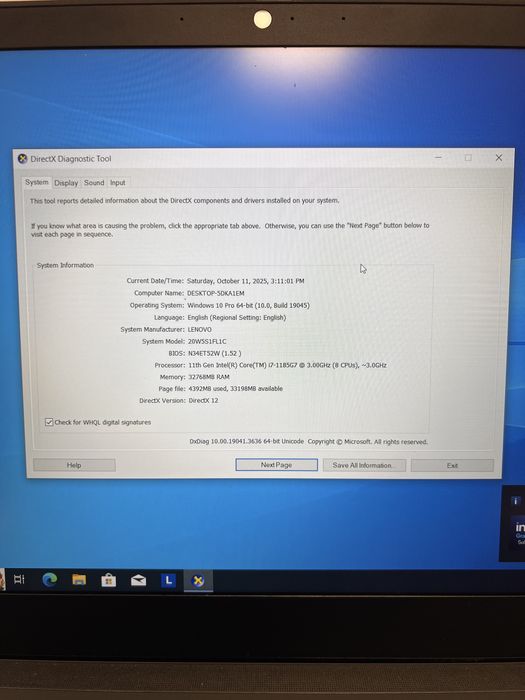 Lenovo thinkpad t15 gen 2 i7-1185g7 32 GB RAM 512 SSD 15.6 inch full h