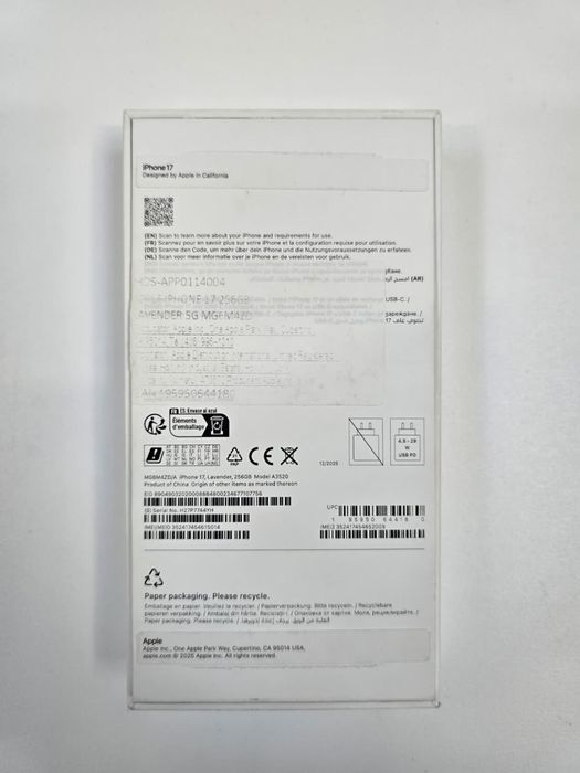 Telefon mobil Apple iPhone 17, 256GB, 5G, Lavender -P-