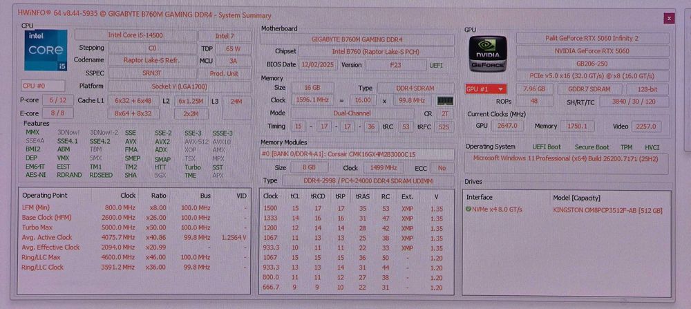 PC Gaming RTX 5060, I5 gen 14, 16gb, ssd 500
