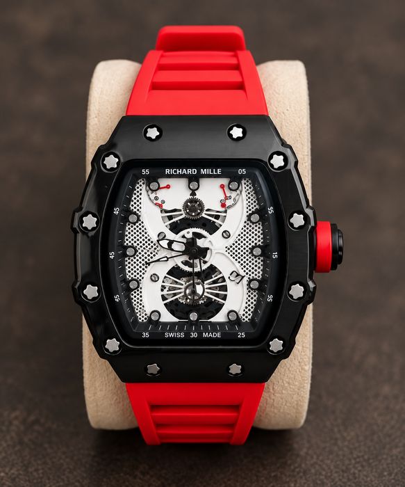 Ceas sport elegant cu brățară roșie din silicon – design premium