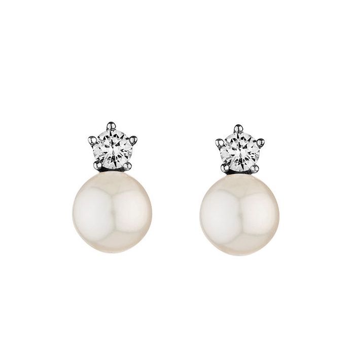 Колие + обеци с истински сладководни перли и  цирконии