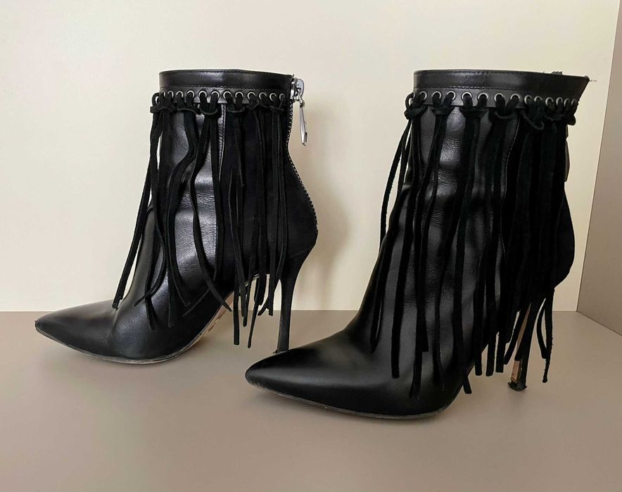 Botine piele naturală Anna Cori cu frajuri detașabili