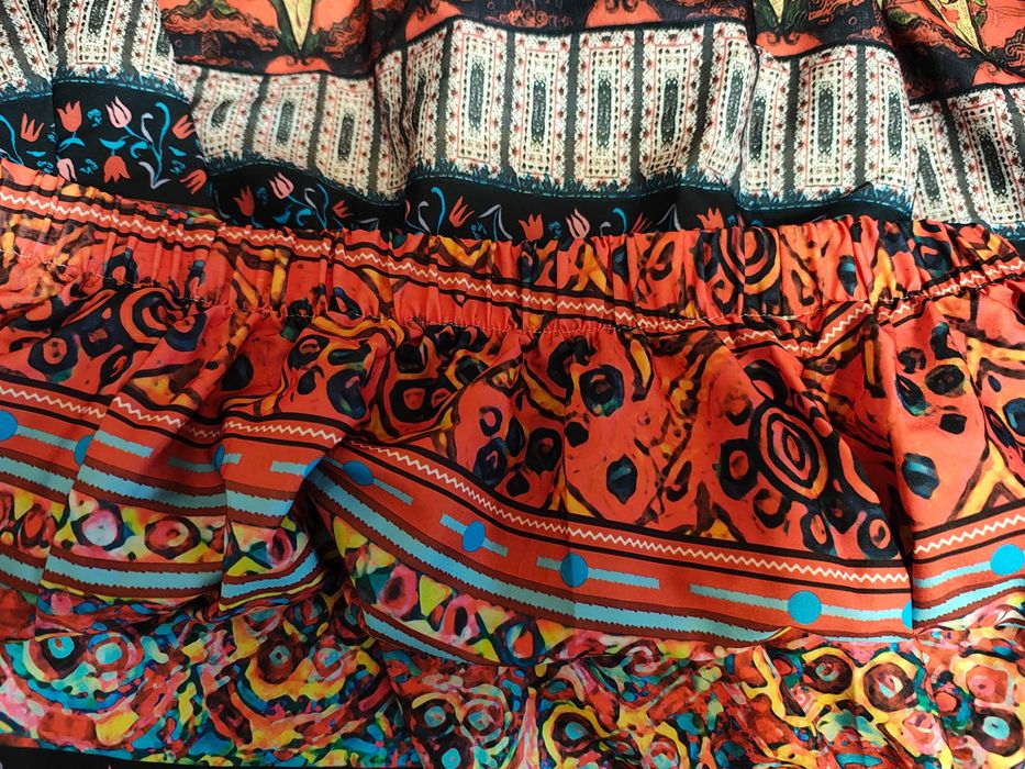 Fustă cu imprimeu Tropical Bohemian cu elastic la betelie / NOUĂ