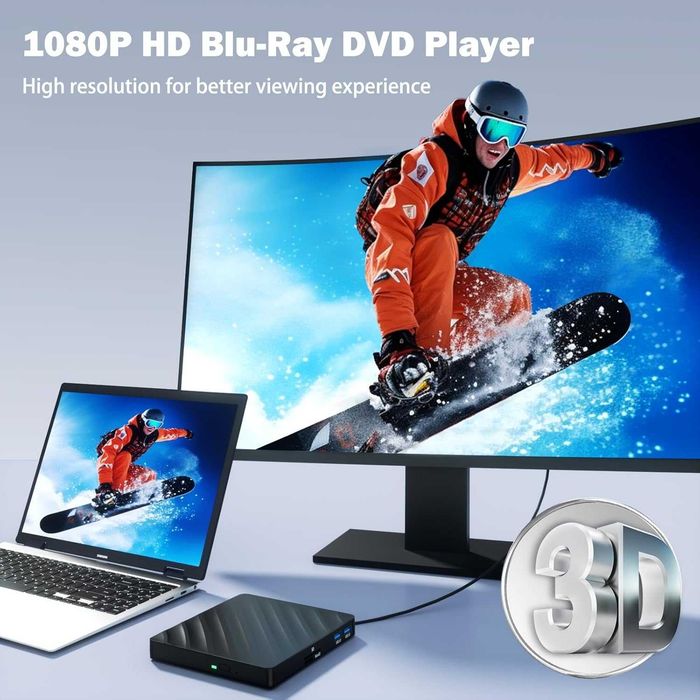 5 в 1 външно Blu Ray устройство с удължителен кабел за данни, преносим Blu Ray плейър с USB 3.0