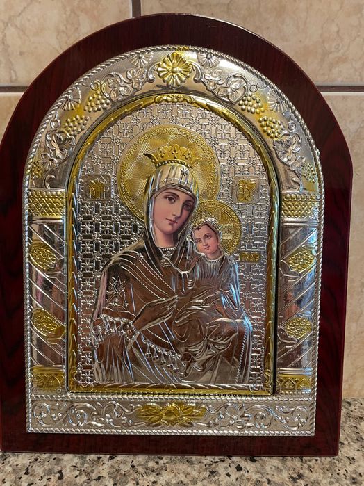 icoana argintata icoana veche maica domnului dm 27x24 icoana argintata