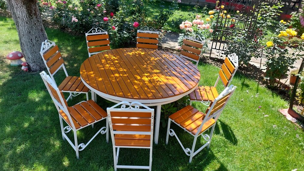 Set masa rotunda cu 8 scaune